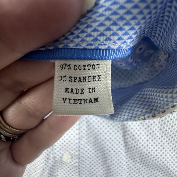 Con.Struct Shirt Mens Size 16.5 Blue Geometric Print Slim Fit Stretch Button Up - Picture 9 of 10